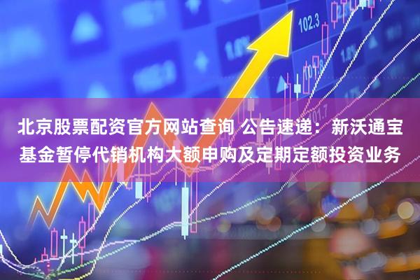 北京股票配资官方网站查询 公告速递：新沃通宝基金暂停代销机构大额申购及定期定额投资业务