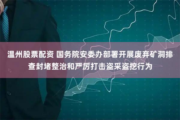 温州股票配资 国务院安委办部署开展废弃矿洞排查封堵整治和严厉打击盗采盗挖行为